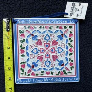 Vintage 1989 J. Duban Designs Handmade Tile - Matthew 6:21 Bible Verse